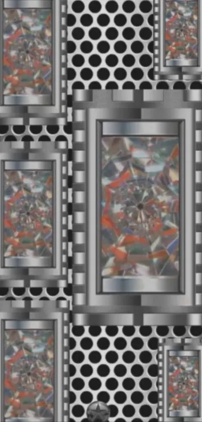 Futuristic metallic geometric pattern wallpaper with abstract design.