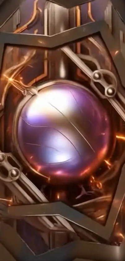 Futuristic metallic sphere encased in mechanical design