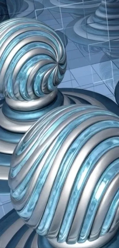 Futuristic 3D metallic spheres wallpaper with a reflective design.