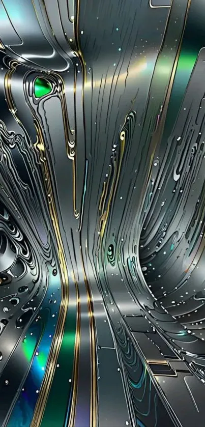 Futuristic, abstract metallic swirl design wallpaper.