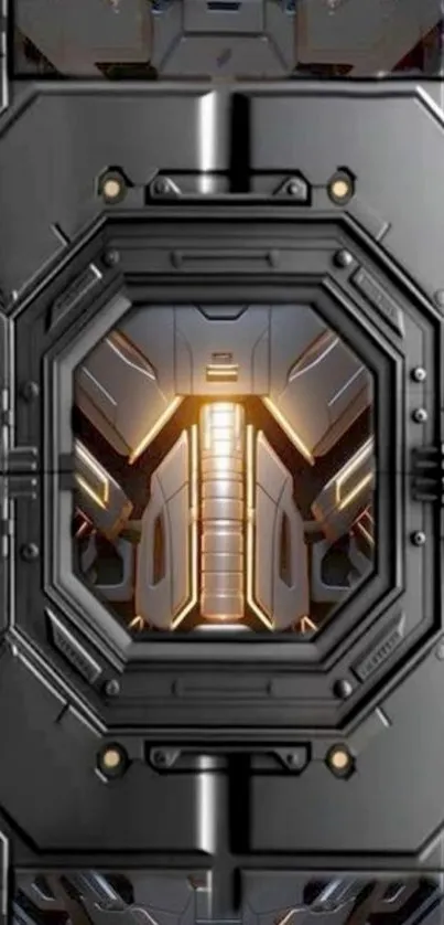 Futuristic metallic design wallpaper with abstract patterns.