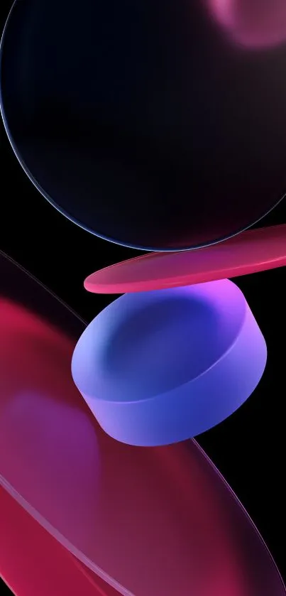 Futuristic abstract wallpaper with neon shapes on black background.