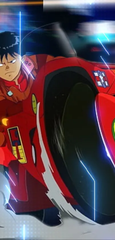 Anime character speeds on a futuristic motorcycle.