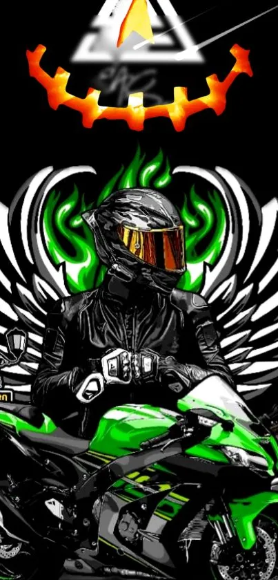 Futuristic motorcycle wallpaper with vibrant green accents and a dark aesthetic.