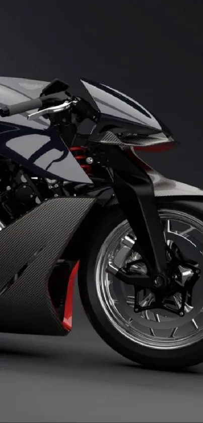 Futuristic motorcycle with matte black finish and silver accents.