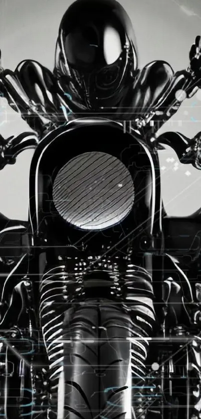 Futuristic black motorcycle silhouette wallpaper.