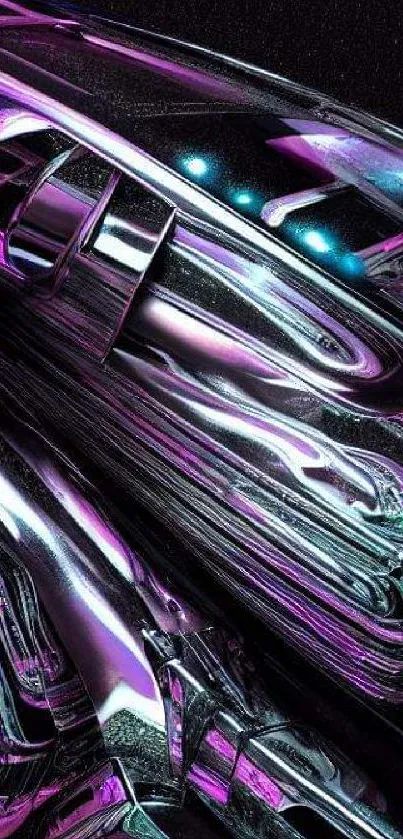 Futuristic metallic and neon abstract wallpaper with vibrant colors.