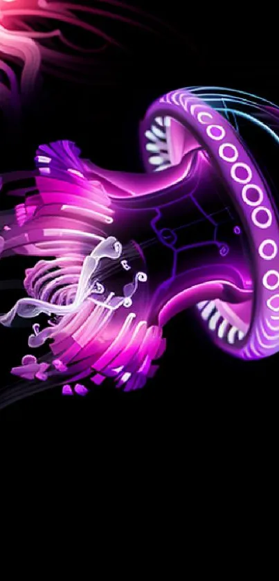 Vibrant futuristic neon abstract art with glowing digital elements.