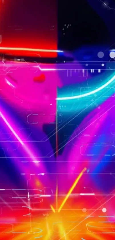 Futuristic neon abstract wallpaper with vibrant colors and digital patterns.