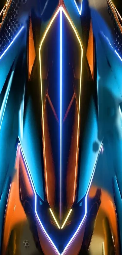 Futuristic neon abstract wallpaper in blue and orange colors.