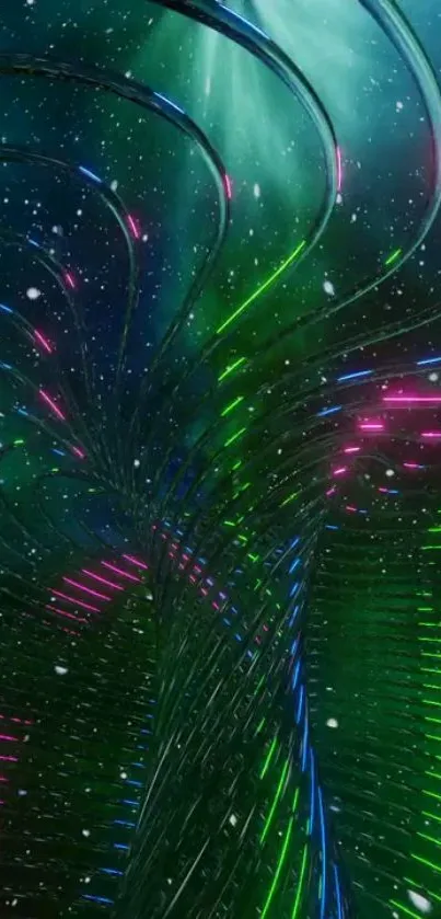 Futuristic neon abstract wallpaper with cosmic theme.