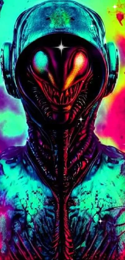 Futuristic neon alien art with vibrant colors.