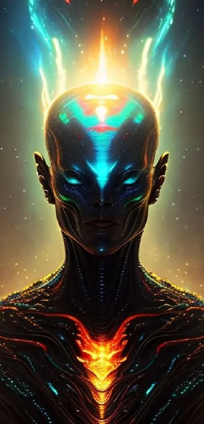 Futuristic neon alien artwork with vibrant colors and intricate design.