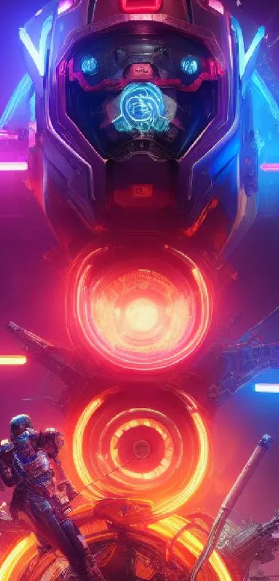 Futuristic neon android with vibrant lights and sci-fi elements.