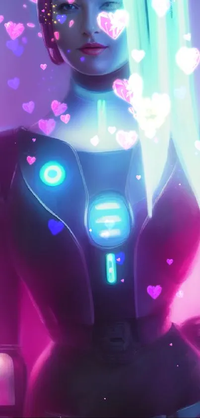 Futuristic android wallpaper with neon lights and vibrant colors.