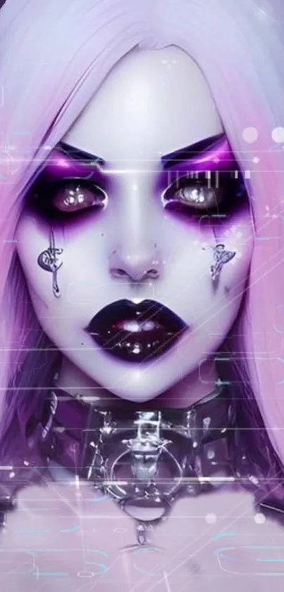 A futuristic anime girl with neon purple and pink hues in a cyberpunk style.