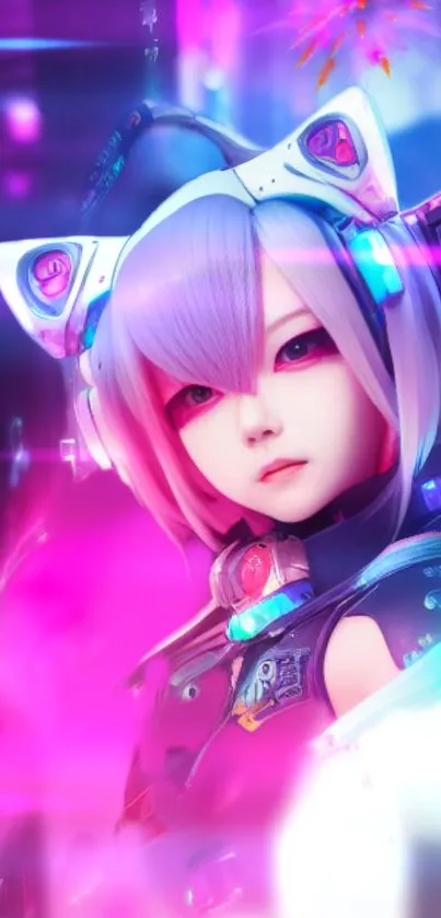 Vibrant neon anime-style character with futuristic design.