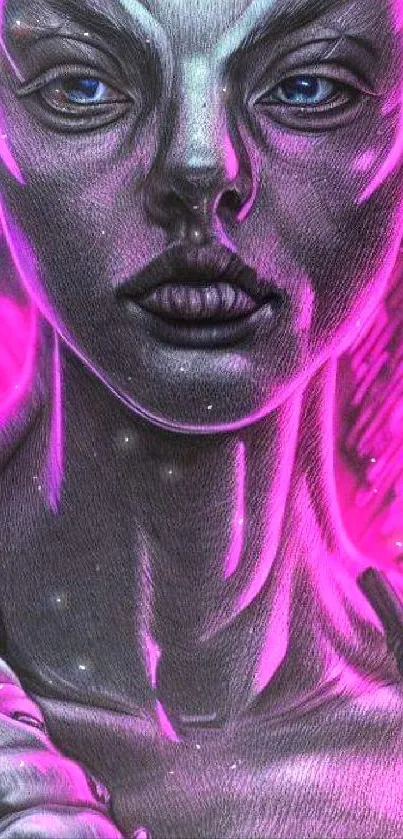 Futuristic neon art with magenta hues on phone wallpaper.