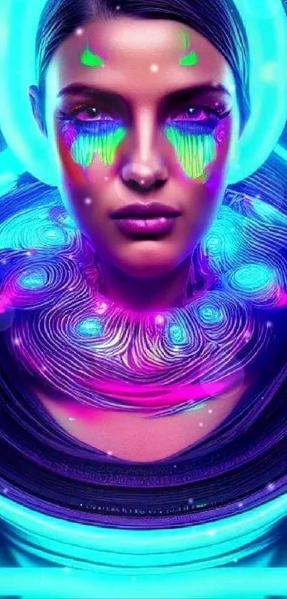 Vibrant neon futuristic portrait wallpaper for mobile devices.