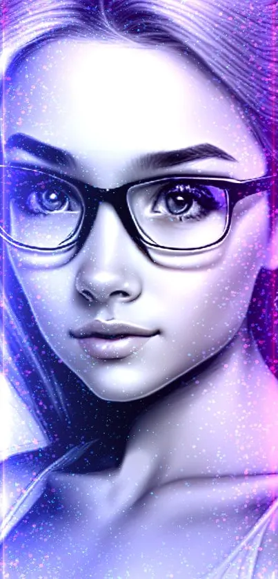 Futuristic neon art wallpaper with purple hues and stylish figure.