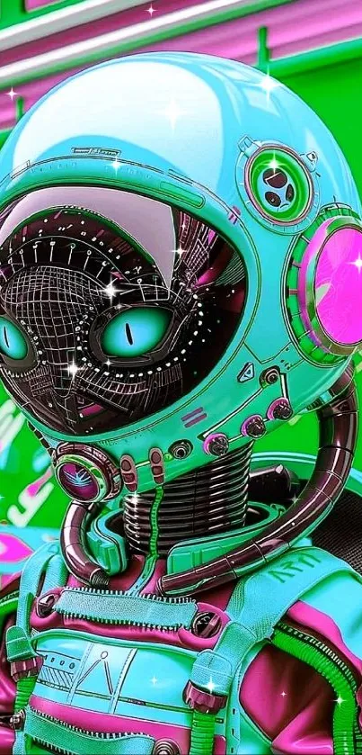 Neon astronaut in futuristic suit artwork.