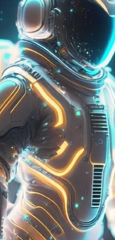 Futuristic neon astronaut in digital art wallpaper.