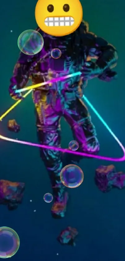 Futuristic neon astronaut with vivid colors in space.