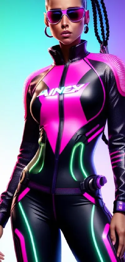 Futuristic neon athlete wallpaper with vibrant colors.