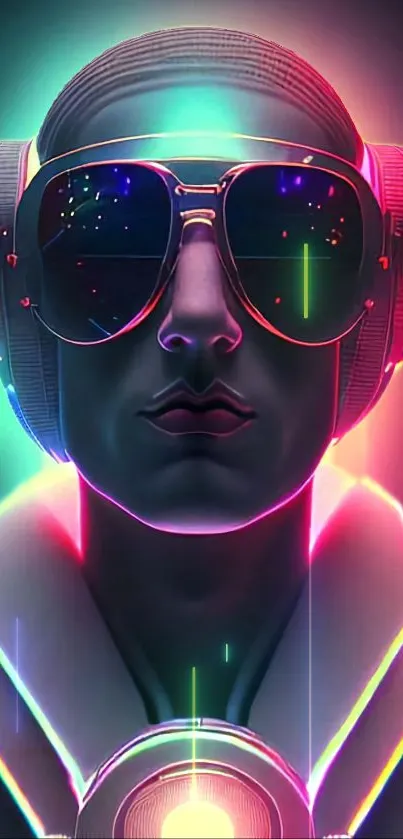 Futuristic neon aviator digital illustration with vibrant colors.