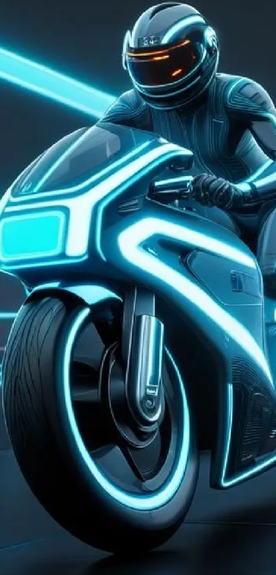 Futuristic neon motorcycles in motion.