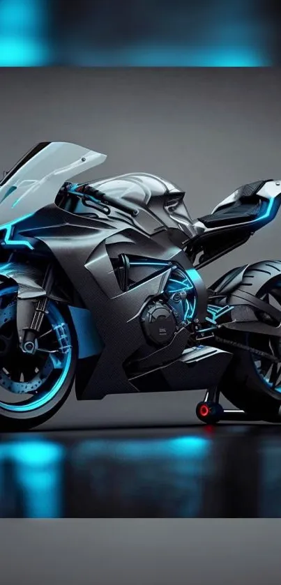 Futuristic black motorcycle with neon accents.