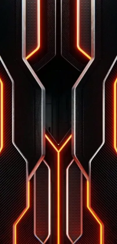 Futuristic black wallpaper with neon orange design.