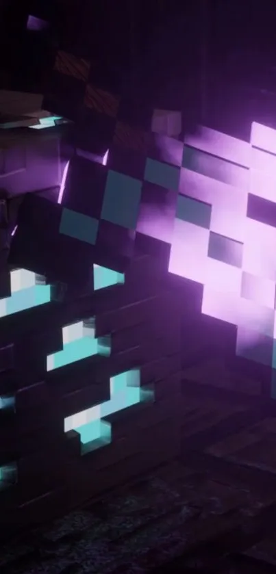 Futuristic neon blocks with a purple glow.