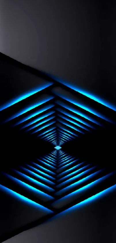 Futuristic neon blue geometric wallpaper with a dark theme.