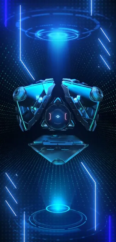 Futuristic neon blue wallpaper with sci-fi design elements.