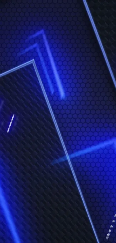 Futuristic blue neon wallpaper with geometric patterns.
