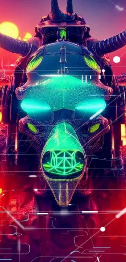 Futuristic neon bull art with vibrant colors and cyberpunk design.