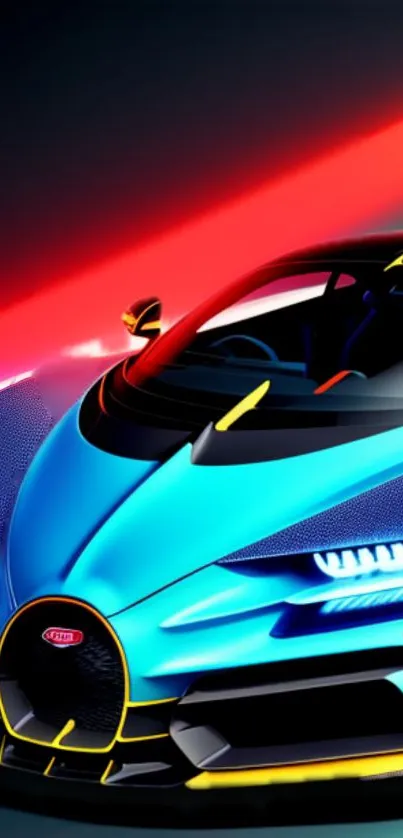 Futuristic sports car with neon blue hues.