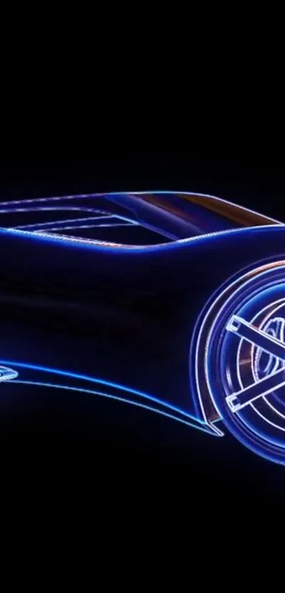 Futuristic car with neon glow on black background.