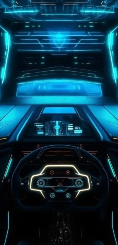 Futuristic neon-lit car interior design.