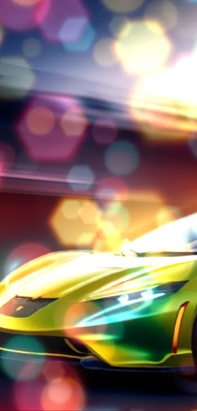 Futuristic neon car with vibrant colors and dynamic lights.