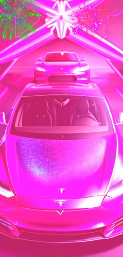 Futuristic pink neon car wallpaper with sleek design.