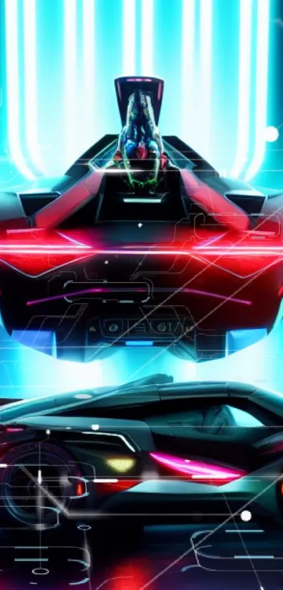 Sleek futuristic neon car with vibrant lights.