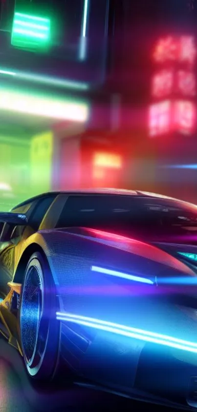 Futuristic neon car with vibrant lights.