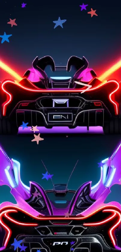 3D neon car with futuristic, vibrant design.