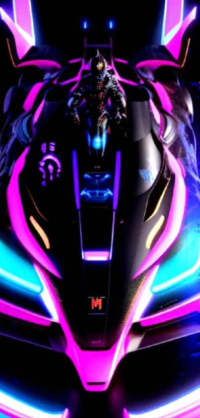 Futuristic neon car with vibrant colors and sleek design on a mobile wallpaper.