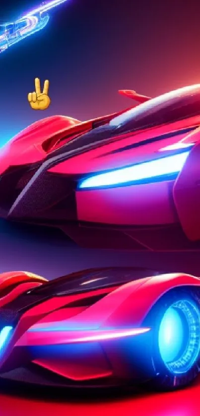 Futuristic red car with neon accents in a dynamic wallpaper.