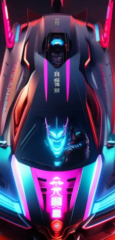 Futuristic car with neon lights in cyberpunk style.