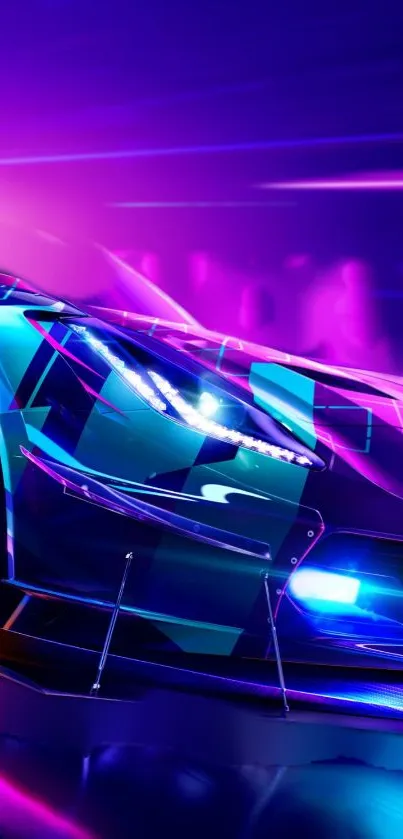 Futuristic neon car with vibrant colors and sleek design.