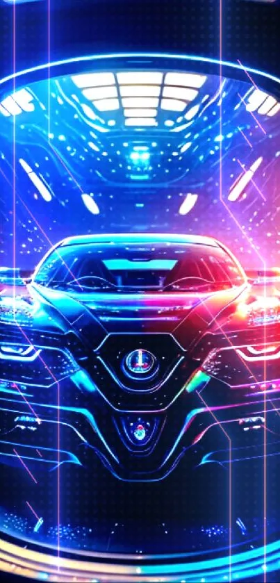 Futuristic neon-lit car in vibrant colors for mobile wallpaper.